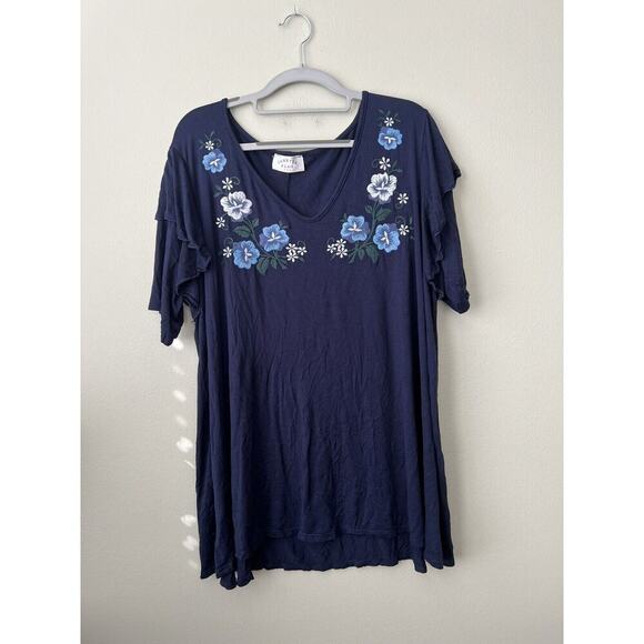 Janette Plus Top Womens 3X Floral Tunic Embroidered Boho *Small Hole* Ruffle - Picture 7 of 11